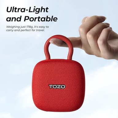 TOZO PE1 Portable Bluetooth Speakers with Adjustable Carabiner, Mini Bluetooth Wireless Shower Speaker with IPX8 Waterproof, 32H Playtime Punchy Bass Audio Speaker for Home, Outdoor and Travel, Red - Image 3