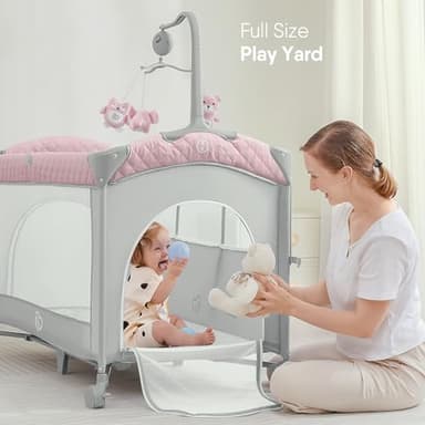 BabyBond Baby Bassinet Bedside Crib, Pack and Play with Sheet, Diaper Changing Table and Music Mobile from Newborn to Toddles, Portable Large Playard - Image 3