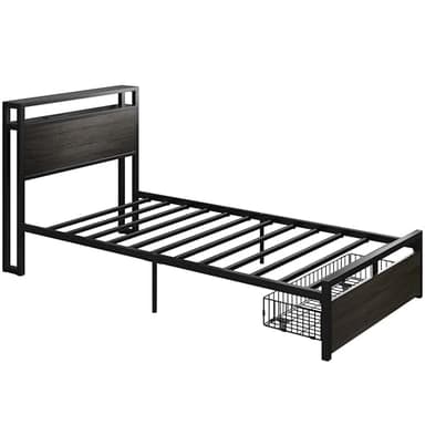 LIKIMIO Twin XL Bed Frames with Drawer, Storage Headboard with Outlets, No Box Spring Needed, Easy Assembly, Gray Black - Image 9