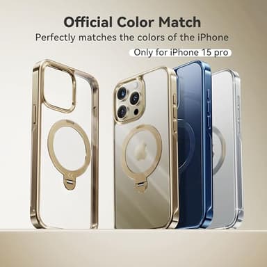 CASEKOO Titanium 360° Rotatable Magnetic Stand for iPhone 15 Pro Case [Compatible with Magsafe][16FT Military Protection] Slim 15 Pro with Kickstand Ring Phone Cover 6.1'', Antique Gold - Image 2