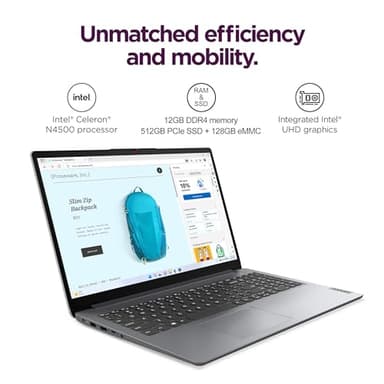 Lenovo IdeaPad 15.6" HD Laptop (12GB RAM, 512GB PCIe SSD, 1-Year Microsoft Office 365, Intel Celeron N4500) for Business, Students, Home, Numeric Keypad, Webcam, Wi-Fi 6, HDMI, Win 11 Home in S Mode - Image 2