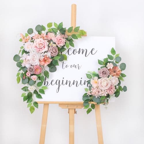 BASIMAN Pack of 2 Wedding Arch Flowers,Welcome Sign,centerpieces for Tables,Wedding Decorations for Reception,Flowers for Backdrop Decoration,Sweetheart Table Decor(Pink) - Image 1