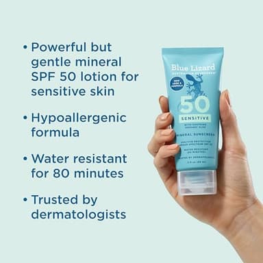 Blue Lizard SENSITIVE Mineral Sunscreen with Zinc Oxide, SPF 50+, Water Resistant, UVA/UVB Protection with Smart Cap Technology - Fragrance Free, 3 oz. Tube - Image 2