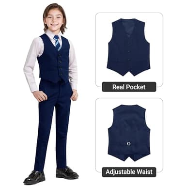 BOLADA Boys' Dark Blue Slim Fit Formal Classic 6-Piece Suit Set Size 6 Big Boys Toddler Tuxedos Suits for Kids Teen Youth Wedding Outfit Ring Bearer Outfit - Image 6