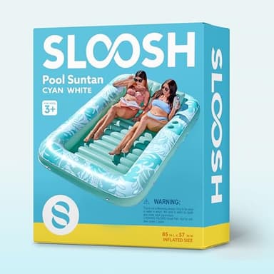 SLOOSH Inflatable Tanning Pool Lounger Float,85" x 57" Extra Large Pool Floats Adult with Pillow,4 in 1 Suntan Tub Raft Floatie,Sunbathing Bed Lounge Blow Up Ball Pit Party Gifts,XL-Cyan White - Image 7