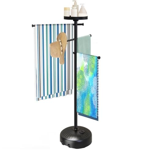 YACONA Pool Towel Rack Outdoor with Built-in Tray – Adjustable, Heavy-Duty Towel Racks & Storage for Backyards - Image 1