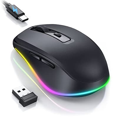 PEIOUS Wireless Mouse Jiggler - LED Wireless Mice with Build-in Jiggler Mover, Rechargeable Moving Mouse for Computer with Undetectable Random Movement Keeps PC Laptop Awake - Black - Image 1