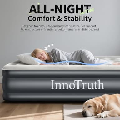 InnoTruth Air Mattress Queen with Built in Pump, Inflatable Mattress Blow up Mattress, Family Choice Award Winner, 18" Colchones Inflables Foldable Air Bed for Guest & Home, Ideal for Camping, 650lbs - Image 3