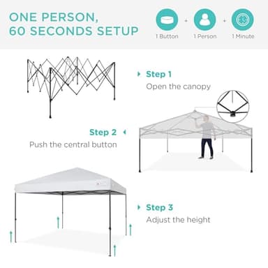 Best Choice Products 10x10ft 1-Person Setup Pop Up Canopy Tent Instant Portable Shelter w/ 1-Button Push, Case, 4 Weight Bags - White - Image 2