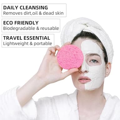 50-Count Compressed Facial Sponges|Kickleen 100% Natural Cellulose Cosmetic Spa Sponges for Daily Facial Cleansing|Makeup and Mask Removal|Exfoliating|Skin Massage|Pore Exfoliation (50 Count (Pink)) - Image 4