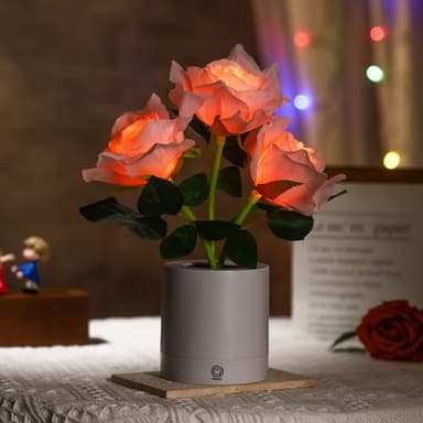 WSYEAR Pink Rose Flower Lamp, Valentine's Day LED Artificial Flowers Gifts for Her Wife Girlfriend Small Table Lamp Night Light, Cordless Touch Lamp - Image 7