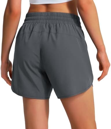 Ksmien Women's 5" Athletic Running Shorts Quick Dry Lightweight Workout Gym Shorts with Zipper Pockets UPF 50+ Deep Grey - Image 2