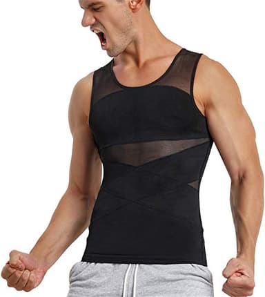 TAILONG Men's Compression Shirt for Body Shaper Slimming Vest Tight Tummy Underwear Tank Top (Black, Large) - Image 1