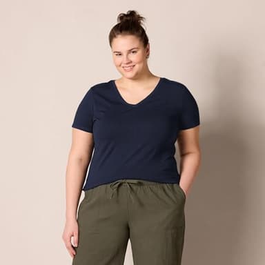 Amazon Essentials Women's Regular-Fit Short-Sleeve V-Neck T-Shirt, Pack of 2, Dark Chestnut Brown/Navy, Small - Image 6