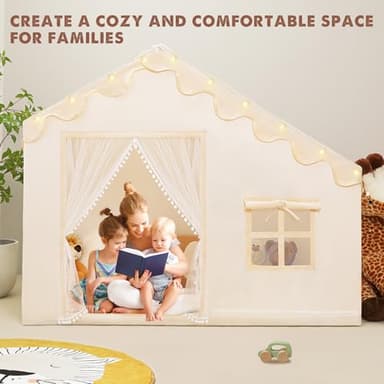 PIIKAGO Kids Play Tent with Mat - Kids Tent Indoor with Star Lights and Flags, Toddler Tent for Kids Ages 3-8, Toddler Playhouse for Girls Boys, 57" x 35" x 47" (Beige) - Image 6