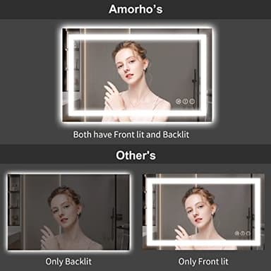 Amorho LED Bathroom Mirror 40''x 36'' with Front Light and Backlit, Stepless Dimmable Wall Mirrors with Anti-Fog, Shatter-Proof, Memory, 3 Colors, Double LED Vanity Mirror (Horizontal/Vertical) - Image 6