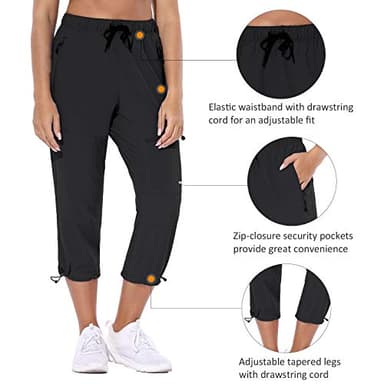baleaf Women's Hiking Cargo Capris Outdoor Lightweight Water Resistant Pants UPF 50 Zipper Pockets Black Size M - Image 4