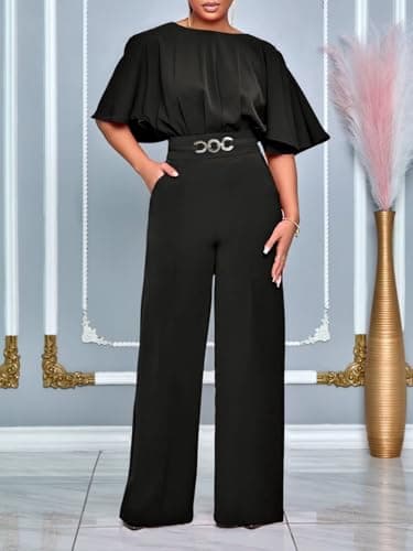 acelyn Elegant Jumpsuit for Women Dressy Sexy Plus Size Wide Leg Pant Suit One Piece Party Outfits Black XL - Image 2
