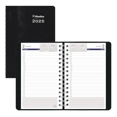 Blueline® 2025 DuraGlobe™ Daily Appointment Book, 12 Months, January to December, Twin-Wire Binding, 8" x 5", Black (C210.21T-25) - Image 1