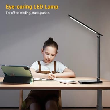 LED Desk Lamp for Home Office, 3 Levels Dimmable Desk Light with USB Charging Port, Small Study Lamp, Reading Light for Table, Black, 5000K - Image 5