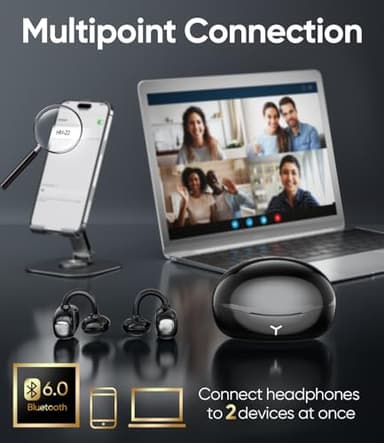 Deep Bass Sound Clip on Earbuds Wireless, Lightweight Open Ear Earbud with Physical Button, Bluetooth 6.0 Headphone Support Dual-Device, 60H Play Time, Waterproof, Ideal for Workout, Running - Image 6