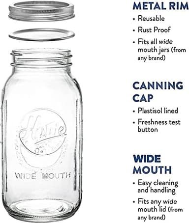 Tebery 3 Pack Wide Mouth Mason Jars 64 oz with Airtight Lids and Band, 1/2 Gallon Clear Glass Storage Jars For Canning, Fermenting, Pickling, Storing - Image 3