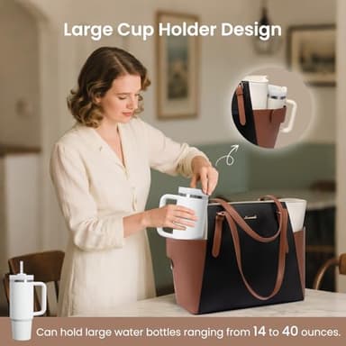 LOVEVOOK Laptop Tote Bag for Women With Large Cup Holder, Leather Work Tote Bag for Women,15.6 Inch Professional Computer Briefcase Business Teacher Commuter Shoulder Bag,Office Travel Gift - Image 2
