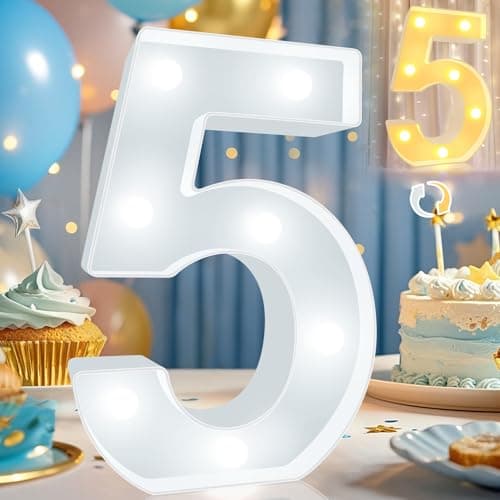 Pooqla LED Light Up Numbers, Warm White and Cool White Decorative Lighted Marquee Numbers, Light Up Numbers for Boys Girls Party, Wedding, Bar, Night Light, Room Decor, Birthday Decoration, Number 5 - Image 1