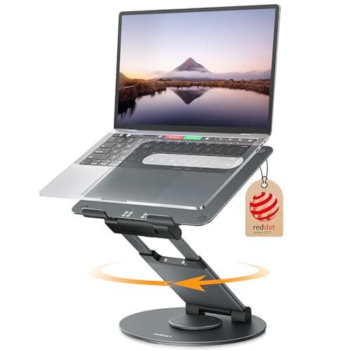 Nulaxy Telescopic 360 Rotating Laptop Stand for Desk Adjustable Height Swivel Pull Out Design Ergonomic Laptop Riser Standing Desk Converter Fits All 10-17" Laptops Computer MacBook, Gray - Image 1