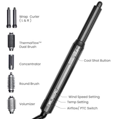 GLAMUP® FusionPro™ 6 in 1 Hot Air Styler- Wrap Curler & Thermal Brush Straightener, High Speed Hair Dryer, Round Brush, Volumizer, Hair Styling Gift Set with Travel Bag, Blow Dryer Brush - Image 5