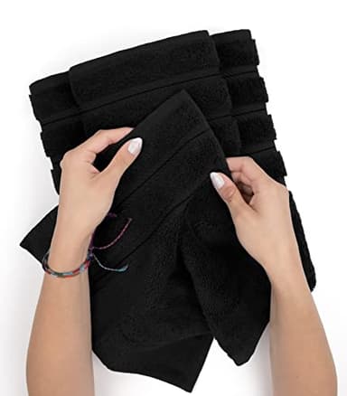 American Soft Linen Luxury 6 Piece Towel Set, 2 Bath Towels 2 Hand Towel 2 Washcloths, 600 GSM 100% Cotton Turkish Towels for Bathroom, Black Towel Sets - Image 5