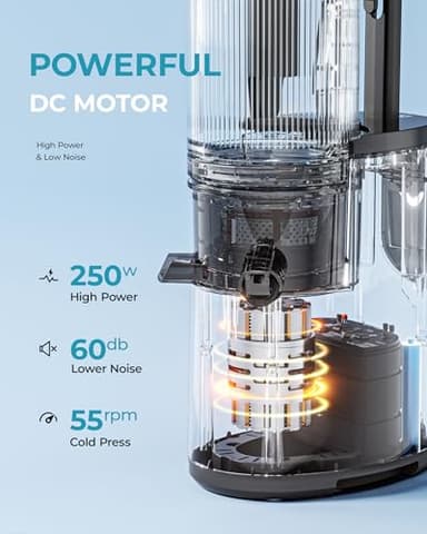 Cold Press Juicer Machines, EUHOMY 5.5" Wide Feed Chute, Slow Masticating Juicer for Whole Vegetables and Fruits, 99.6% High Juice Yield, Easy to clean, Juicer Machines with BPA Free, Black - Image 7