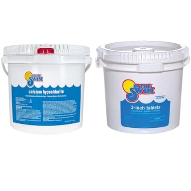 In The Swim Shock and Chlorine Bundle for Sanitizing Swimming Pools – Includes 25 Pound Bucket of 68% Cal-Hypo Pool Shock and 25 Pound Bucket of 3 Inch Stabilized Chlorine Tablets - Image 1