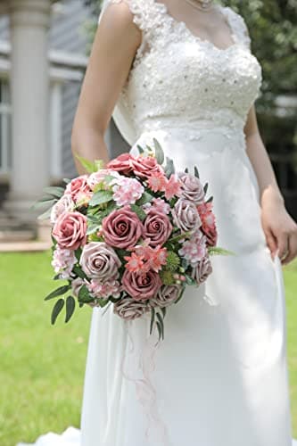 YYHUAWU Artificial Flowers Combo Box Set Gradient Color Flower Leaf with Stems for DIY Wedding Bouquets Centerpieces Baby Shower Party Home Decorations (Gradient Rosy Red) - Image 3