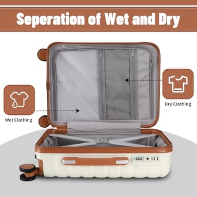 WireHot Lightweight Luggage with Spinner Wheels & YKK Zipper, 3-Piece Suitcase ABS+PC Hardside Luggage Set with TSA Lock for Women Men, Apricot Off White (20+24+28 inch) - Image 7
