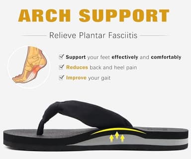 KuaiLu Flip Flops Women Arch Support Yoga Mat Comfortable Summer Beach Walking Thong Cushion Sandals Slip on Pool Outfits Travel Essentials Orthotic Slides Indoor Outdoor Slippers Shoes Black Size 8 - Image 4