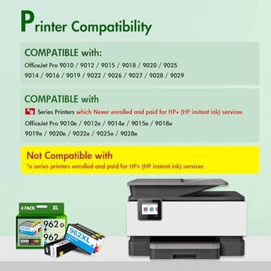 Toner Bank 962XL Ink Cartridges Combo Pack: Replacement for HP Ink 962XL Black and 962 Color HP962 HP962XL/962 XL OfficeJet Pro 9010 Series 9020 9015 9018 9025 9012 9014 9016 9019 9022 Printer 4 Pack - Image 2