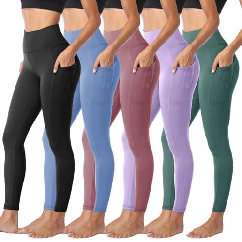 Sundwudu 5 Pack Leggings with Pockets for Women - Tummy Control High Waisted Soft Black Workout Yoga Pants - Image 1
