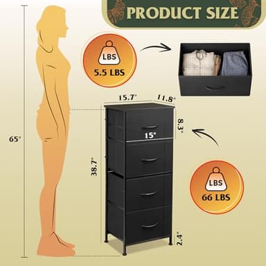 WLIVE Dresser with 4 Drawers, Fabric Storage Tower, Organizer Unit for Bedroom, Hallway, Entryway, Closets, Sturdy Steel Frame, Wood Top, Easy Pull Handle, Charcoal Black - Image 3