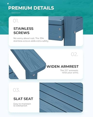 SERWALL 7-Piece Patio Dining Table Sets, Outdoor HDPE Dining Furniture Set with Umbrella Hole Cut-Out Table and 6 Chairs, Blue - Image 6