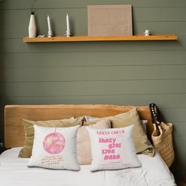 Yomisex Funky Trendy Retro Y2K Disco Ball Lucky Girl Pillow Covers 18x18, Preppy Room Dorm Decor, Trendy Y2K Room Decor, Cute Girly Pillow Covers, Girly Room Decor Aesthetic, Pink Room Decor, Set of 2 - Image 4