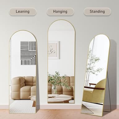 DUMOS Arched Full Length Mirror with Stand 64"x21" Floor Standing Aluminum Frame for Bedroom Body Hanging Leaning Modern Simple Home Decor Shatter-proorf Nano Glass Wall Living Room Cloakroom Gold - Image 4