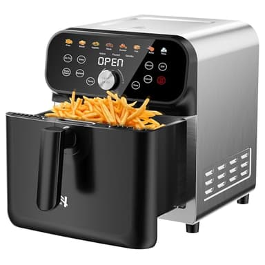 WHUTO 6QT Air Fryer Oven with LED Digital Touchscreen, 12 Preset Cooking Functions Air fryers, Bake, Reheat, Keep Warm, Nonstick and Dishwasher-Safe Basket, Stainless Steel/Black - Image 1