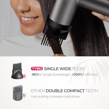 TYMO Hair Dryer with Diffuser, 1500W High-Speed Professional AIRHYPE Lite Blow Dryer with Comb for Fast Drying, 110,000RPM Brushless Motor, 200 Million Ionic Hairdryer, 3 Speeds & 4 Temps, Low-Noise - Image 6
