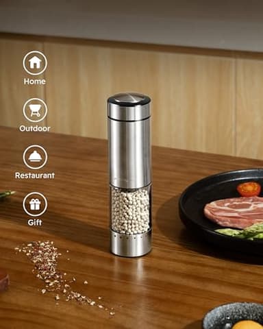 FORLIM Electric Salt and Pepper Grinder Set Rechargeable, Upgraded Washable, Automatic One-Handed Operation with LED, Adjustable Coarseness Pepper and Salt Grinder Refillable, Stainless Steel(Silver） - Image 8