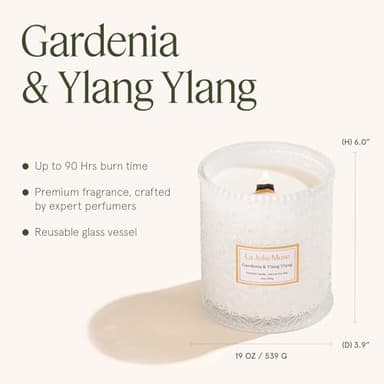 LA JOLIE MUSE Gardenia & Ylang Ylang Scented Candle – Ylang, Tuberose, Orange Blossom |19 oz Large Wooden Wick Candle | Natural Soy Wax | 90 Hours Clean Burn | Gift-Ready for Hosts - Image 5