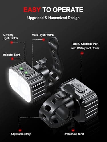 Cuvccn Bike Lights, Rechargeable Bicycle Lights Set Super Bright 8+12 Modes, IPX6 Waterproof Bike Lights for Night Riding/Cycling Safety, Front and Back Taillight Reflectors, 58 Hrs Long Battery Life - Image 5