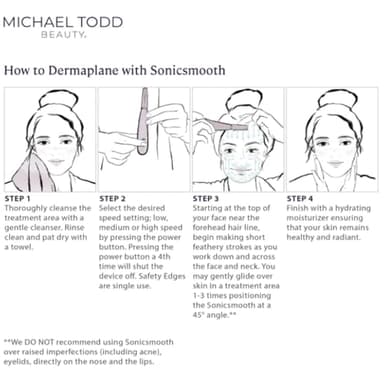 Michael Todd Beauty - Sonicsmooth – SONIC Technology Dermaplaning Tool - 2 in 1 Women’s Facial Exfoliation & Peach Fuzz Hair Removal System with 8 Weeks of Dermaplaning Blades - Image 6