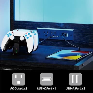 SZLHANJZ LED Nightstand with Charging Station, Night Stand with 3 Drawers and Lights, Storage Side Table with Shelf and Hooks, Tall End Table for Bedside, Bedroom, Modern Black - Image 4