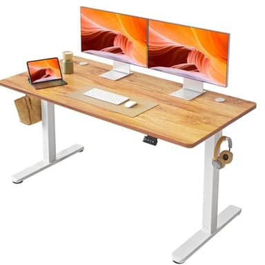 FEZIBO Electric Standing Desk, 55" x 24" Adjustable Height Sit/Stand Desk for Home Office, Ergonomic Workstation Computer Desk, Light Rustic - Image 1